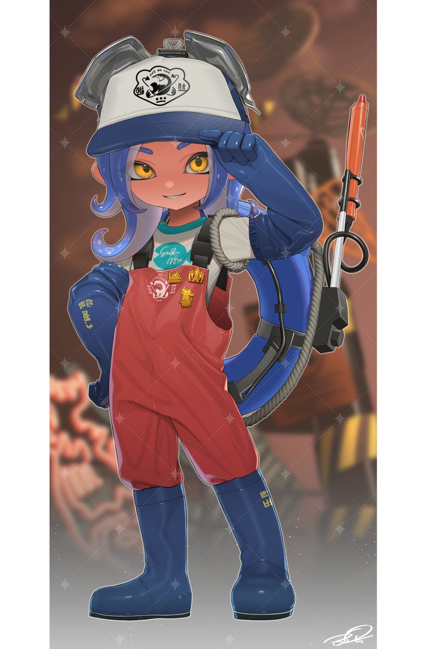 octoling player character and octoling girl (splatoon and 1 more) drawn by puchiman