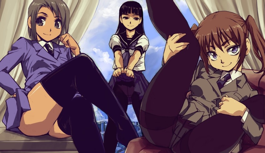 tights girl and gun girl (original) drawn by kamisimo_90