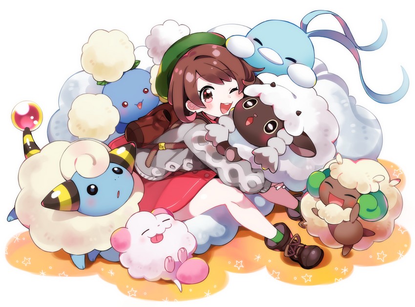 gloria, altaria, wooloo, whimsicott, jumpluff, and 2 more (pokemon and 1 more) drawn by kurihara_sakura