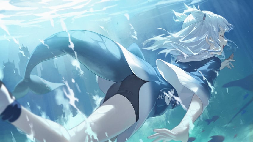 gawr gura (hololive and 1 more) drawn by midori_fufu
