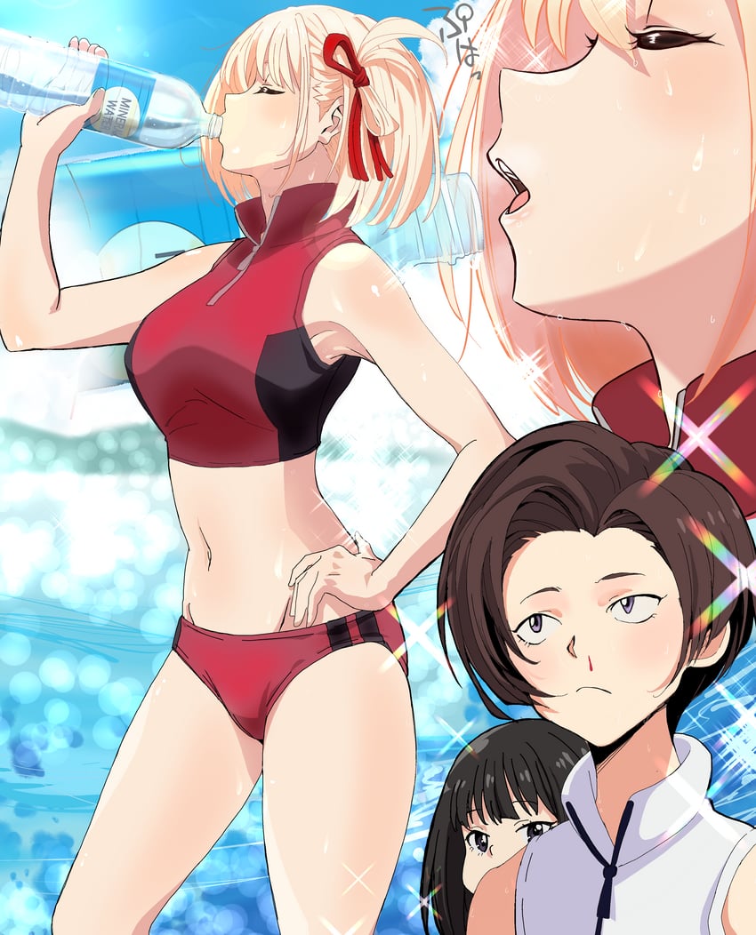 nishikigi chisato, inoue takina, and harukawa fuki (lycoris recoil) drawn by kou_(spad7u59)
