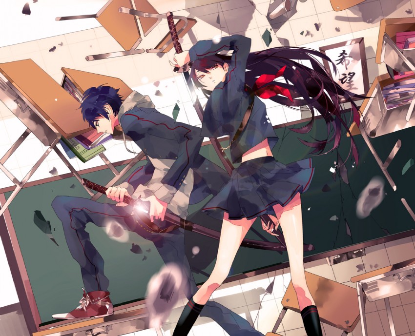 Anime boy and girl fighting
