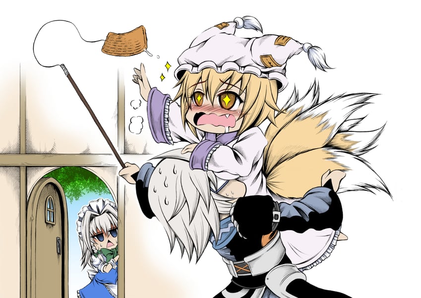 izayoi sakuya, yakumo ran, and morichika rinnosuke (touhou) drawn by hidefu_kitayan