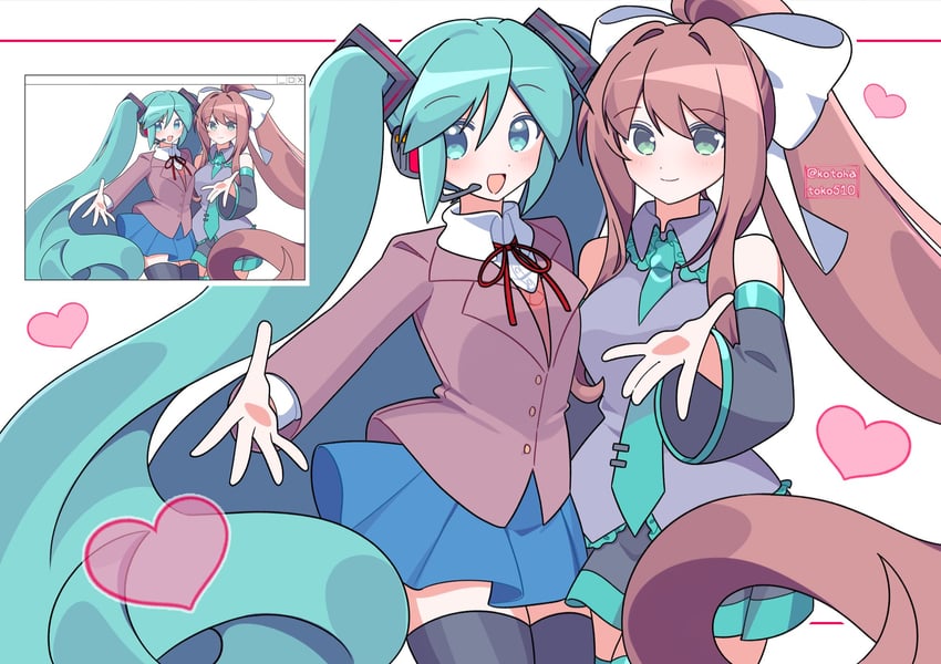 hatsune miku and monika (vocaloid and 1 more) drawn by kotohatoko510