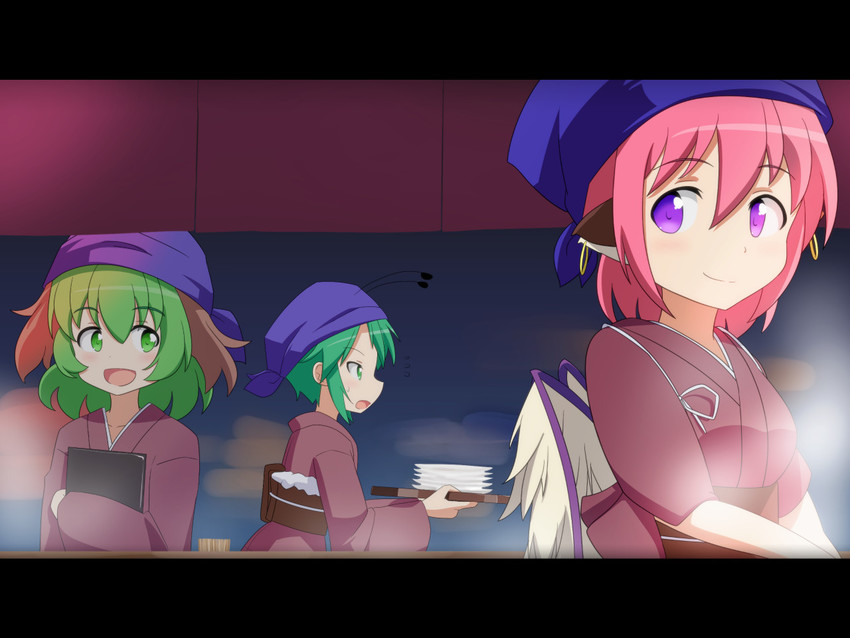 mystia lorelei, wriggle nightbug, kasodani kyouko, and okamisty (touhou) drawn by cato_(monocatienus)