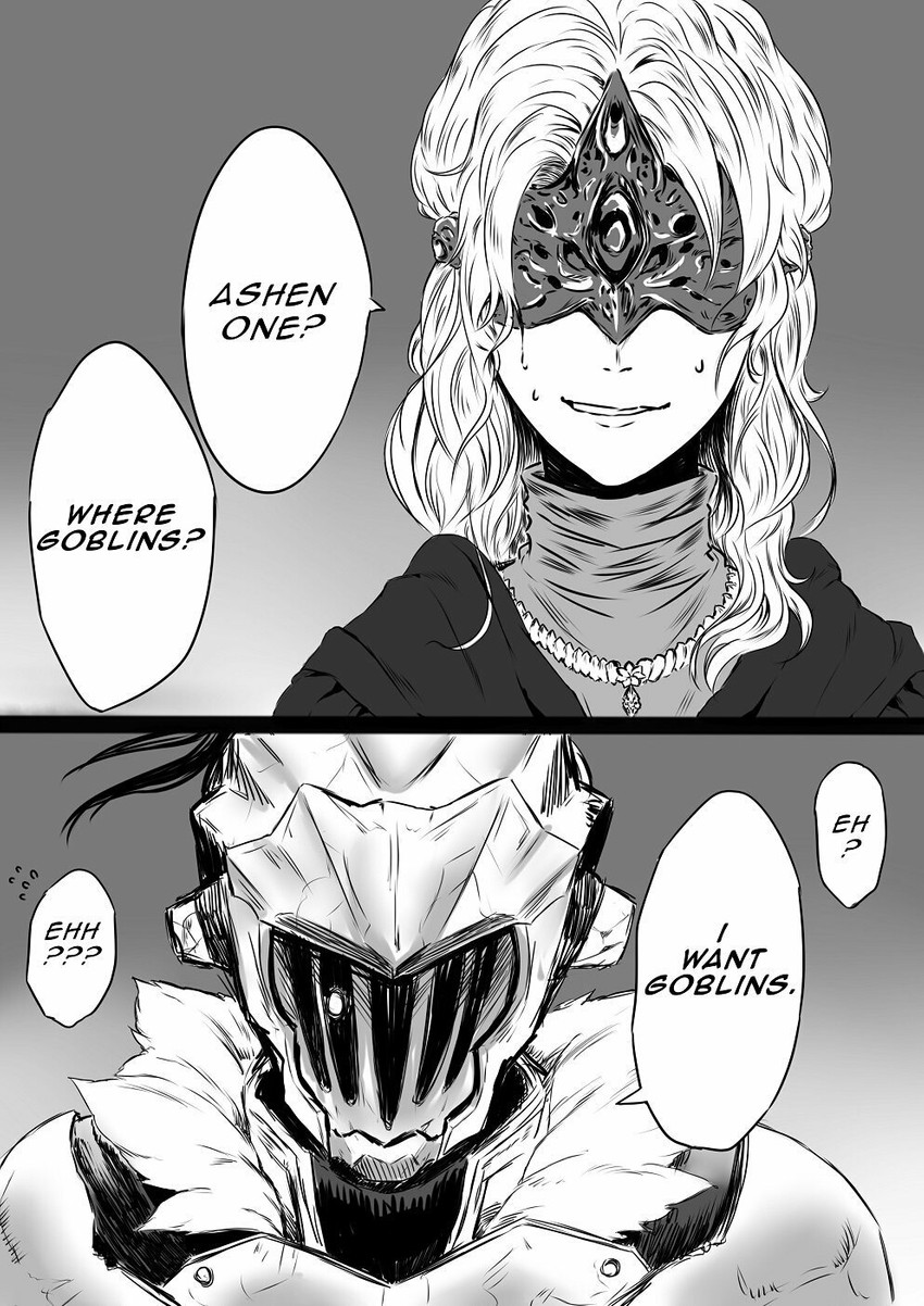 fire keeper and goblin slayer (dark souls and 2 more) drawn by gecho