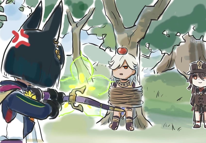 hu tao, tighnari, and cyno (genshin impact and 1 more) drawn by xinzoruo