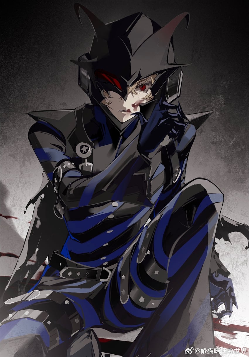 akechi gorou and black mask (persona and 1 more) drawn by null_321