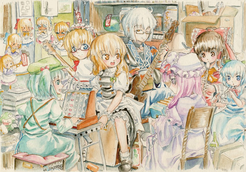 hakurei reimu, kirisame marisa, alice margatroid, cirno, patchouli knowledge, and 5 more (touhou and 4 more) drawn by master_(4th)