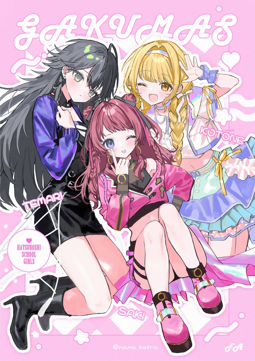 fujita kotone, hanami saki, and tsukimura temari (idolmaster and 1 more) drawn by nana_tetra