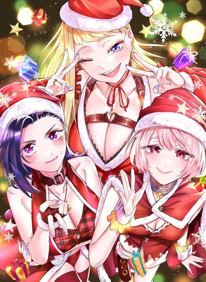 fuyuki minami, akino sayuri, and natsukawa rena (dosanko gal wa namaramenkoi) drawn by ikada_kai