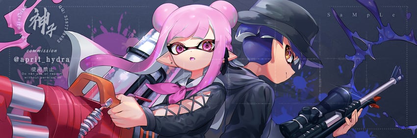 inkling player character, inkling girl, and inkling boy (splatoon and 1 more) drawn by jinkoika