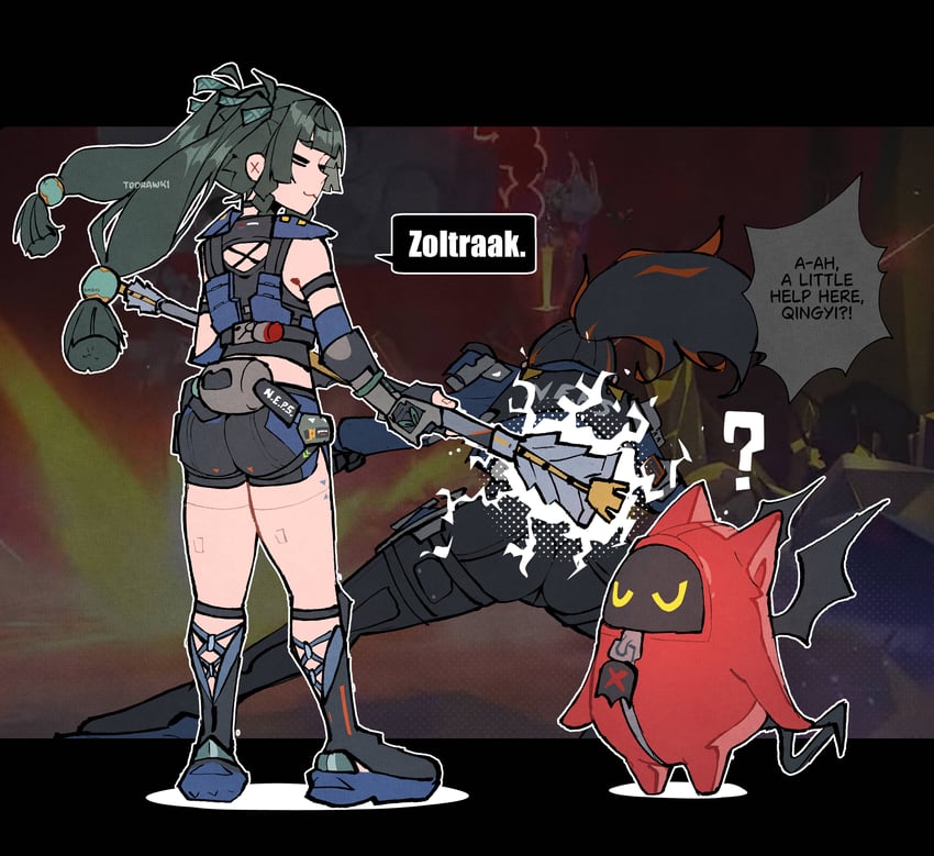 zhu yuan, qingyi, and devilboo (zenless zone zero and 1 more) drawn by wokiiarts