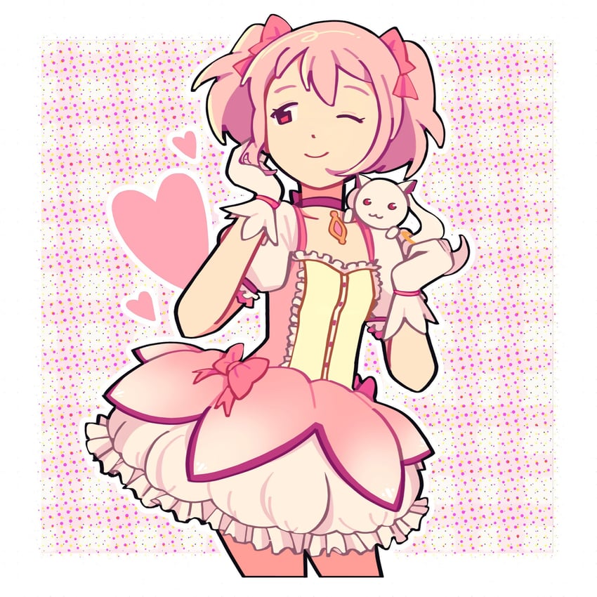 kaname madoka and kyubey (mahou shoujo madoka magica) drawn by blunemone