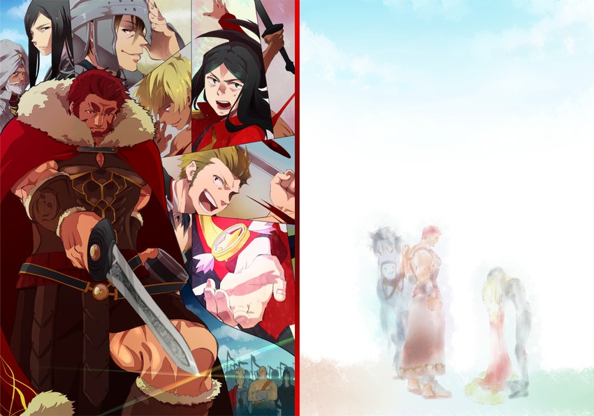 iskandar, waver velvet, magical ruby, lord el-melloi ii, ptolemy, and 3 more (fate and 1 more) drawn by komio_(do@ho)