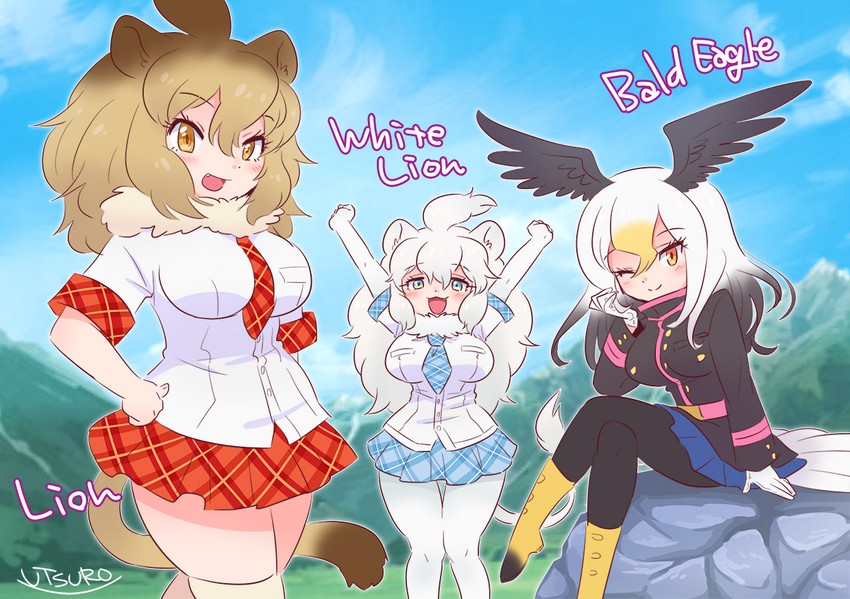 lion, white lion, and bald eagle (kemono friends) drawn by utsuro_atomo