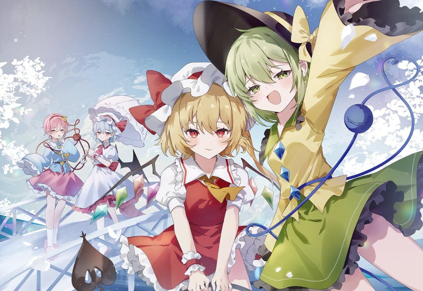 remilia scarlet, flandre scarlet, komeiji koishi, and komeiji satori (touhou) drawn by sorani_(kaeru0768)