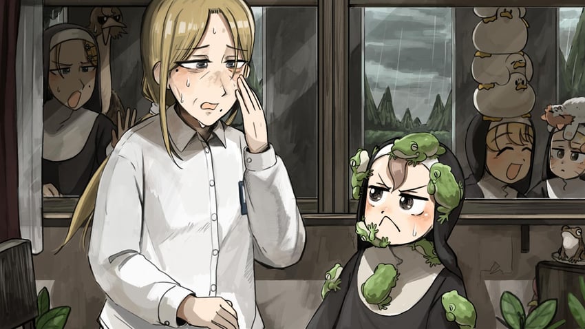 clumsy nun, froggy nun, spicy nun, strict nun, and strict nun's mother (little nuns) drawn by diva_(hyxpk)