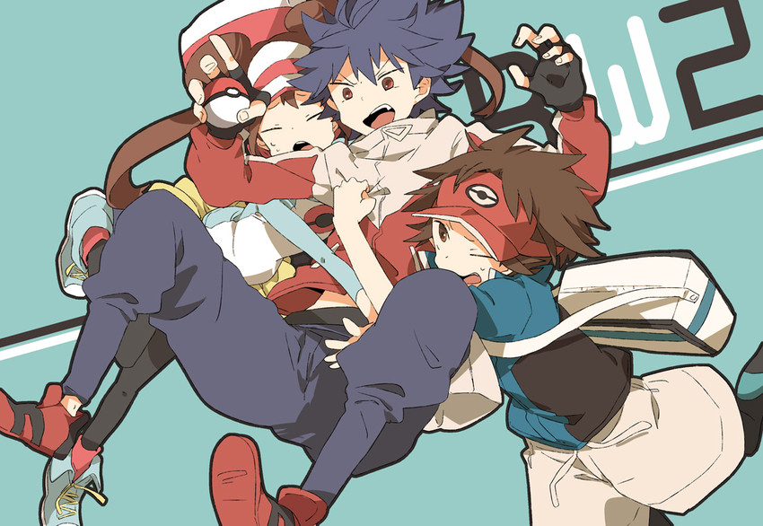 rosa, nate, and hugh (pokemon and 1 more) drawn by kinari