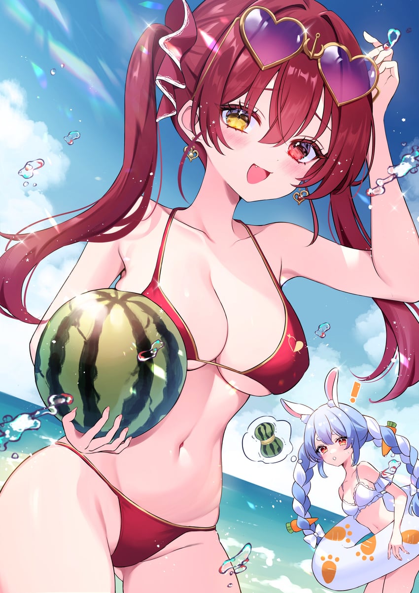 houshou marine and usada pekora (hololive) drawn by eneru_(enepuni)