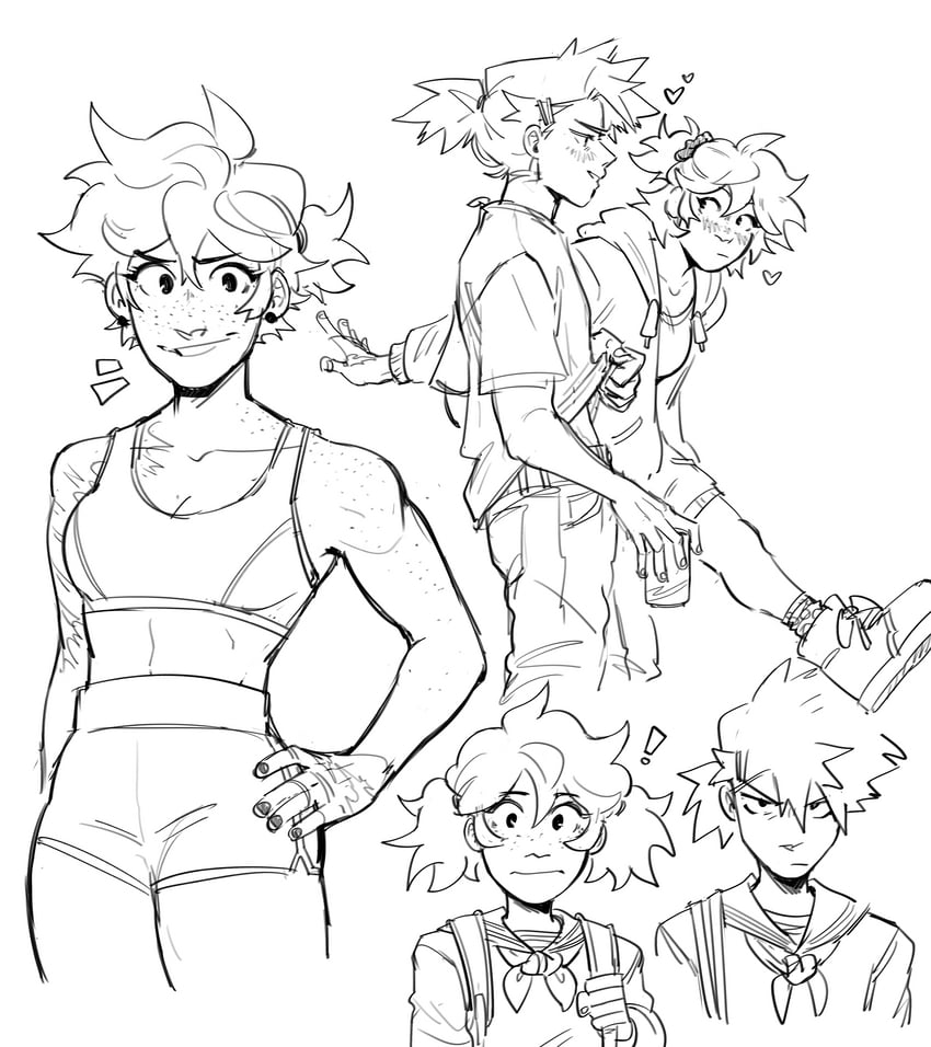 midoriya izuku and bakugou katsuki (boku no hero academia) drawn by habkart