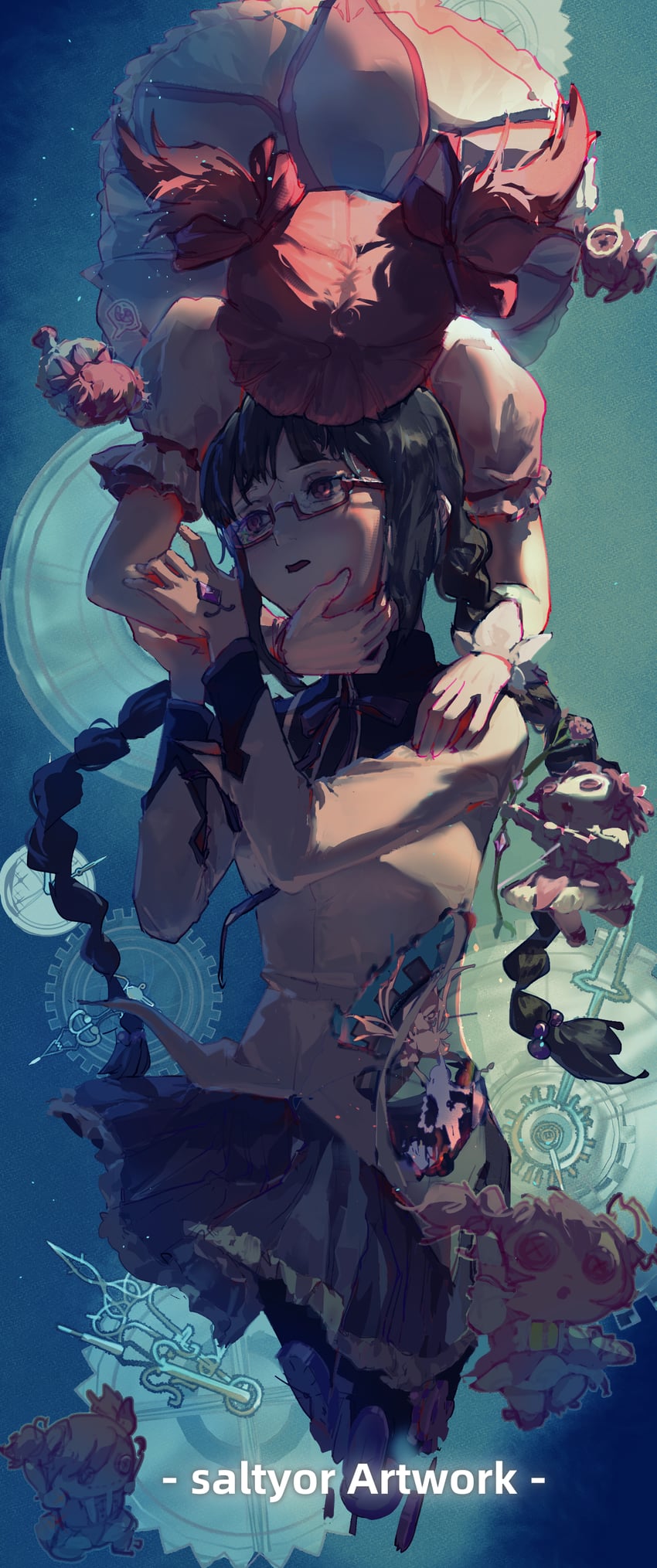 akemi homura and kaname madoka (mahou shoujo madoka magica) drawn by saltyor