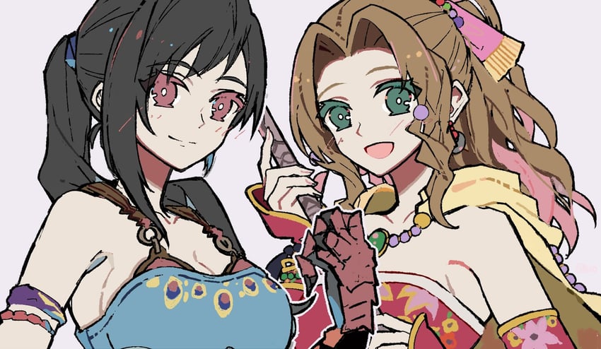 tifa lockhart, aerith gainsborough, terra branford, and sabin rene figaro (final fantasy and 3 more) drawn by hiyunagi