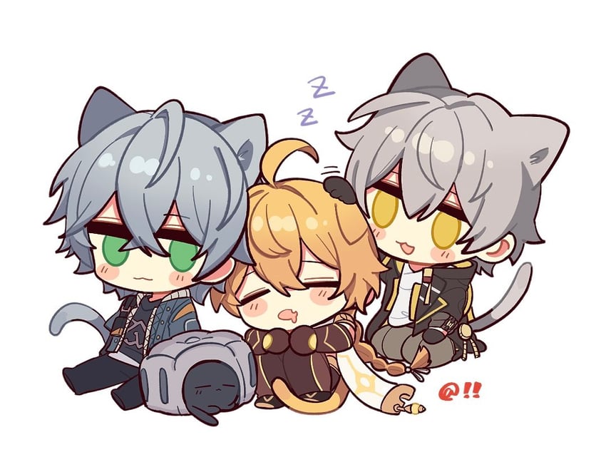 trailblazer, aether, caelus, and wise (genshin impact and 4 more) drawn by !!_(p7kwzcwyyhxsz6u)