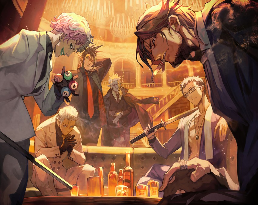 yashiro kizuku, hanabatake chaika, belmond banderas, joe rikiichi, maimoto keisuke, and 1 more (nijisanji) drawn by lack