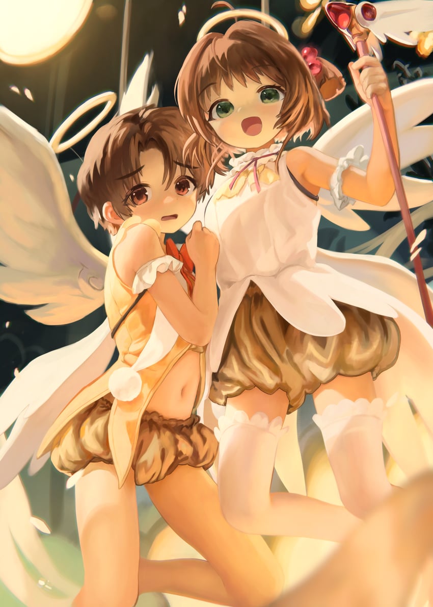 kinomoto sakura and li syaoran (cardcaptor sakura) drawn by crumbles