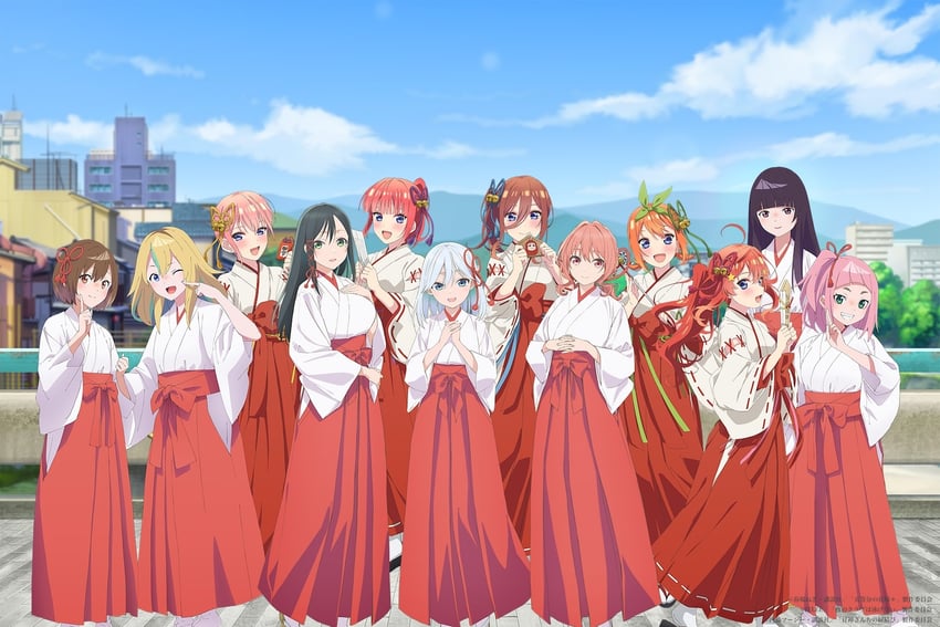 nakano nino, nakano miku, nakano yotsuba, nakano ichika, nakano itsuki, and 7 more (go-toubun no hanayome and 2 more)