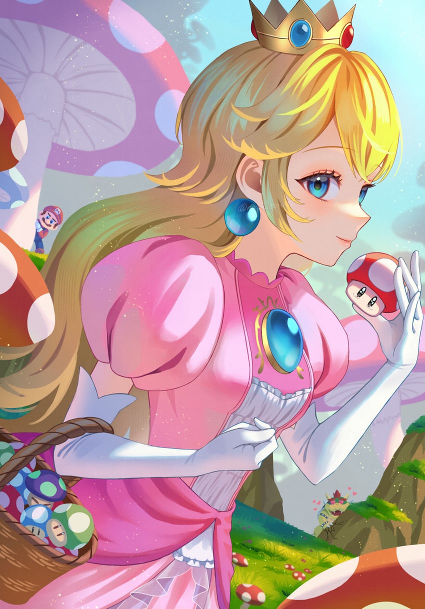 princess peach, mario, and bowser (mario and 1 more) drawn by nagi-negitoro