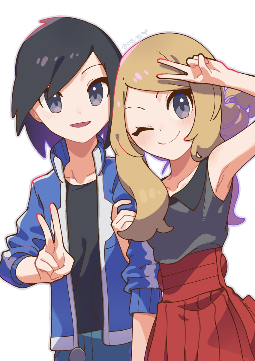 serena and calem (pokemon and 1 more) drawn by omochi_(omotimotittona3)