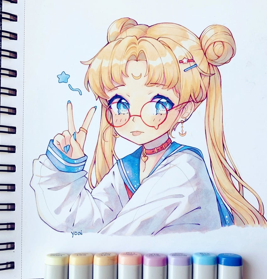 tsukino usagi and sailor moon (bishoujo senshi sailor moon) drawn by anny_(yoai)