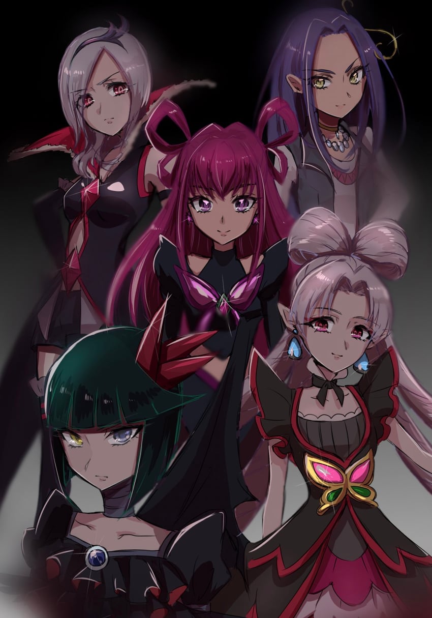 kurokawa eren, seiren, eas, dark precure, dark dream, and 1 more (precure and 5 more) drawn by fpminnie1