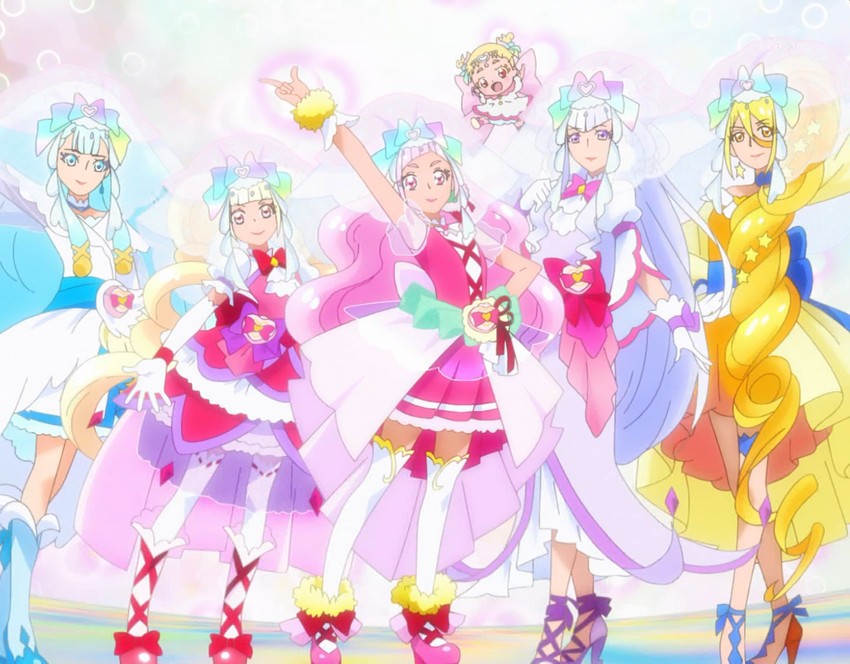 nono hana, yakushiji saaya, ruru amour, aisaki emiru, cure yell, and 6 more (precure and 1 more)