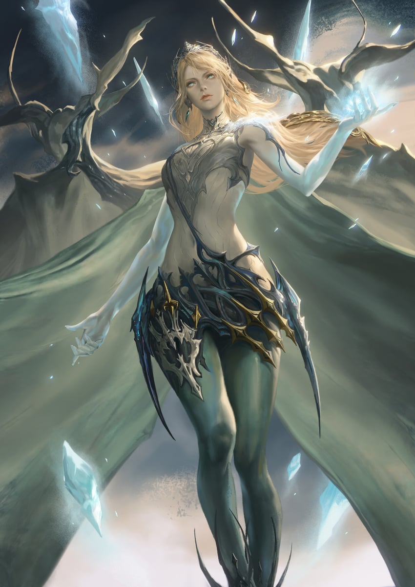 jill warrick and shiva (final fantasy and 1 more) drawn by erry