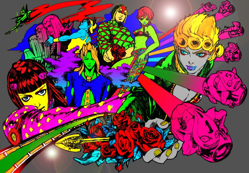 giorno giovanna, bruno bucciarati, guido mista, narancia ghirga, pannacotta fugo, and 4 more (jojo no kimyou na bouken and 1 more) drawn by eat666