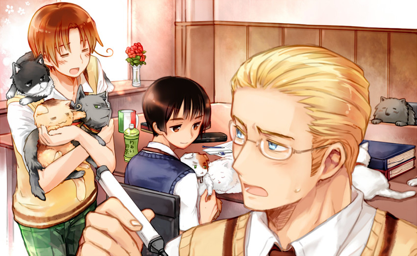 japan, northern italy, germany, russia, and united kingdom (axis powers hetalia) drawn by hiyo