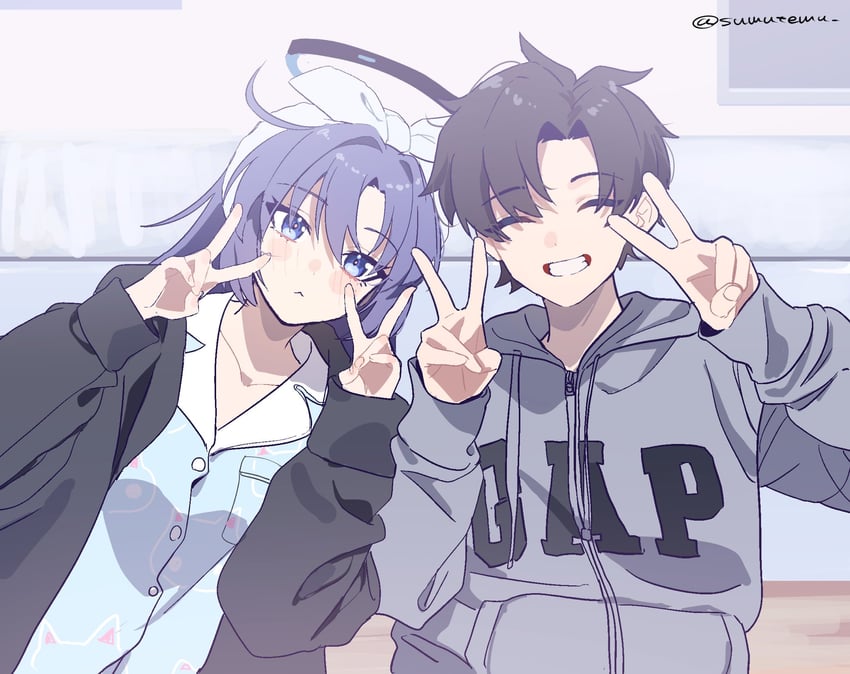 sensei and yuuka (blue archive and 1 more) drawn by kamiyama_sumu