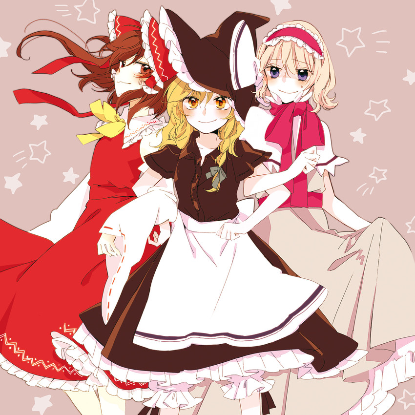 hakurei reimu, kirisame marisa, and alice margatroid (touhou) drawn by yonu_(yonurime)