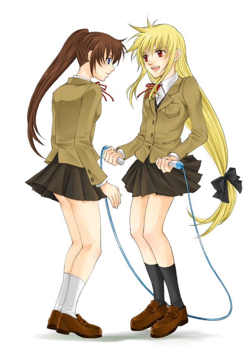 fate testarossa and takamachi nanoha (lyrical nanoha and 2 more) drawn by user_gtme3752
