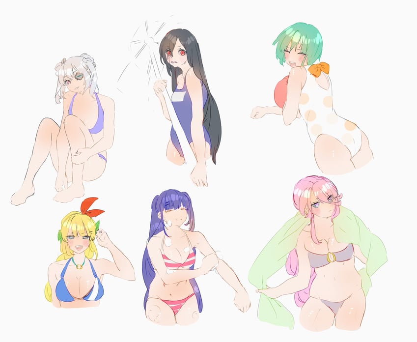 satsuki mari, kanzaki adelheid, yamawaki bon ivar, bungo yayoi, tenne miko, and 1 more (heaven burns red) drawn by nanashisanhvbn