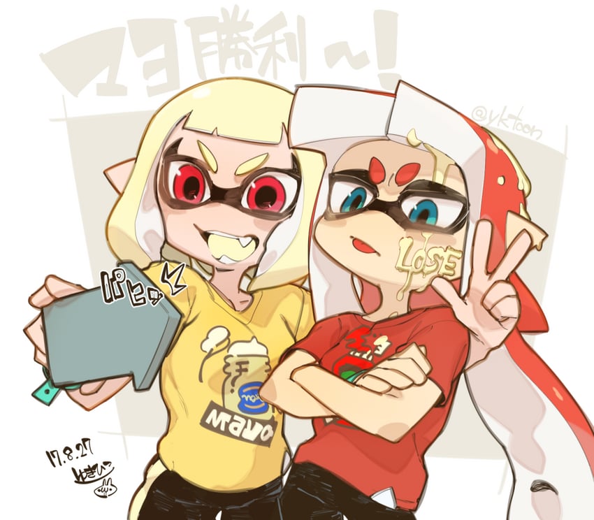 inkling player character and inkling girl (splatoon and 1 more) drawn by mojaranmo