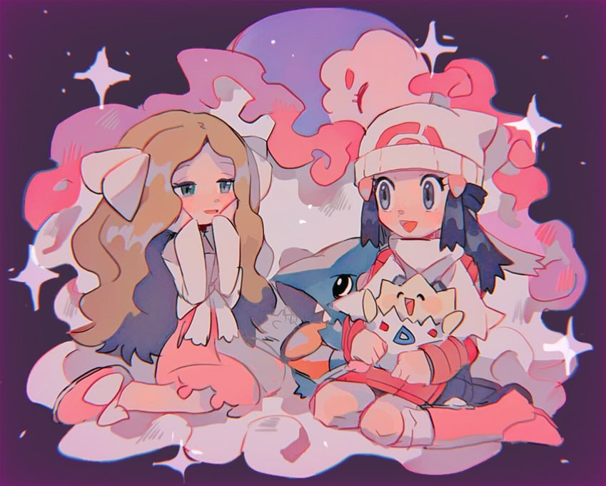 dawn, togepi, caitlin, gible, and musharna (pokemon and 2 more) drawn by hinann_bot