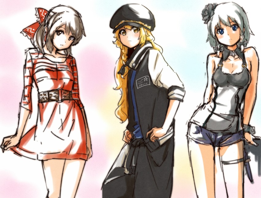 hakurei reimu, kirisame marisa, and izayoi sakuya (touhou) drawn by shibasaki_shouji