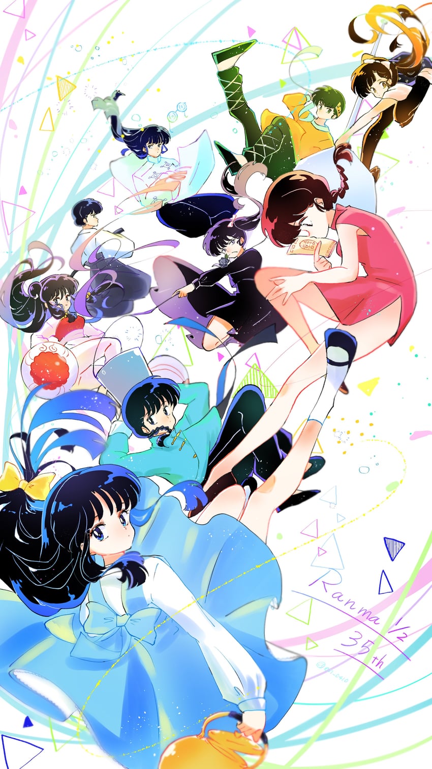 ranma-chan, shampoo, tendou akane, saotome ranma, hibiki ryouga, and 4 more (ranma 1/2) drawn by en_0410