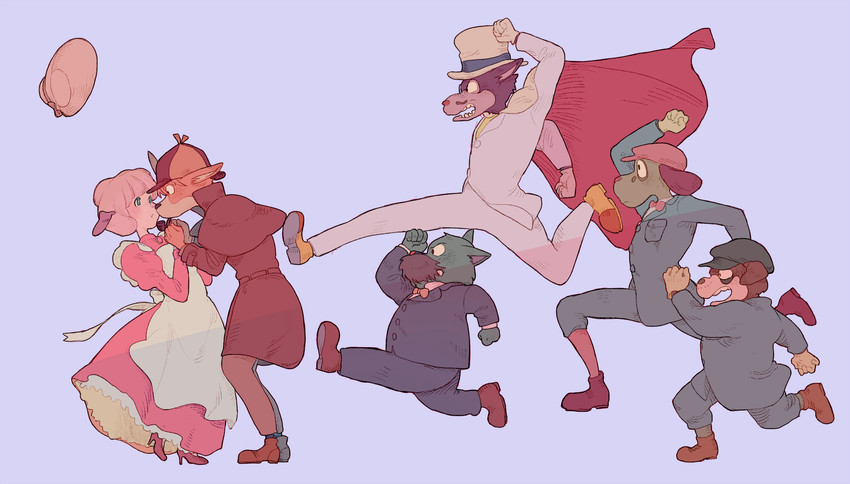 sherlock holmes, marie hudson, smiley, doctor watson, todd, and 1 more (meitantei holmes) drawn by matatatatabi