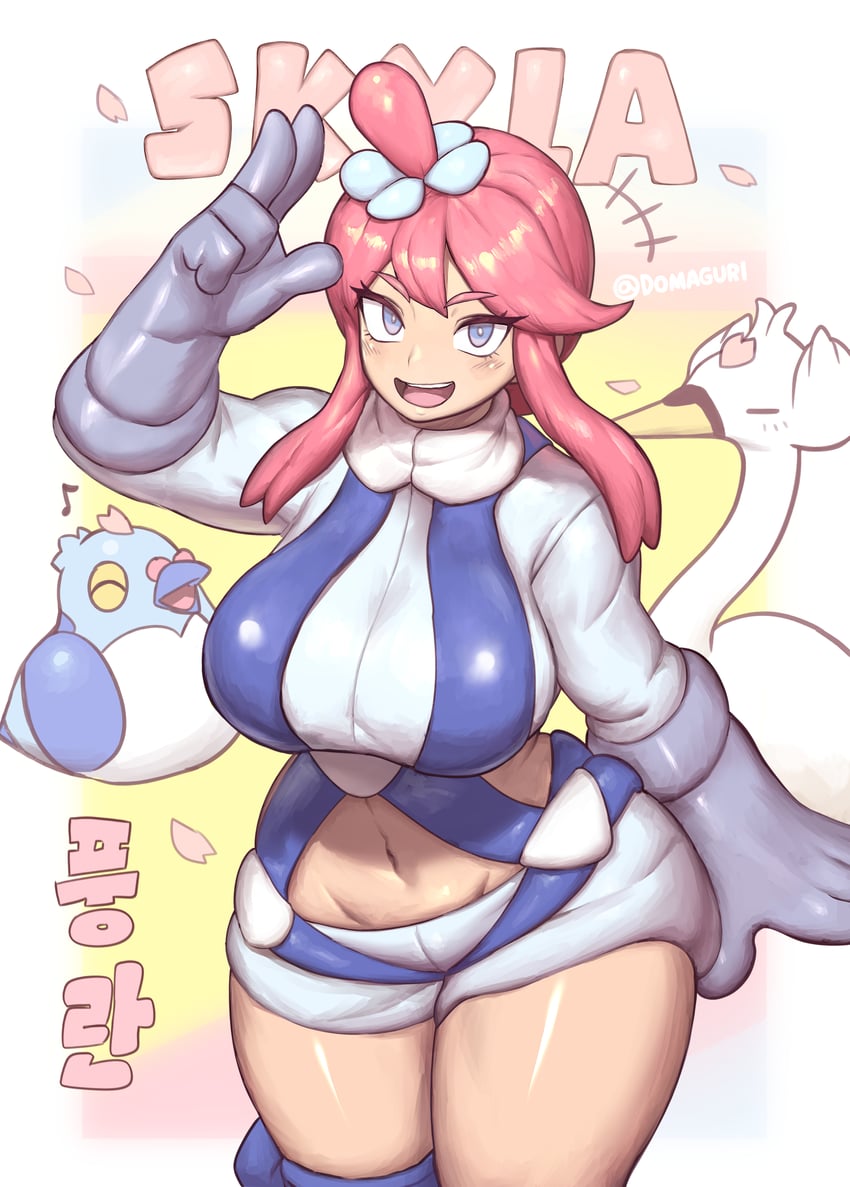 skyla, swanna, and pidove (pokemon and 1 more) drawn by domaguri