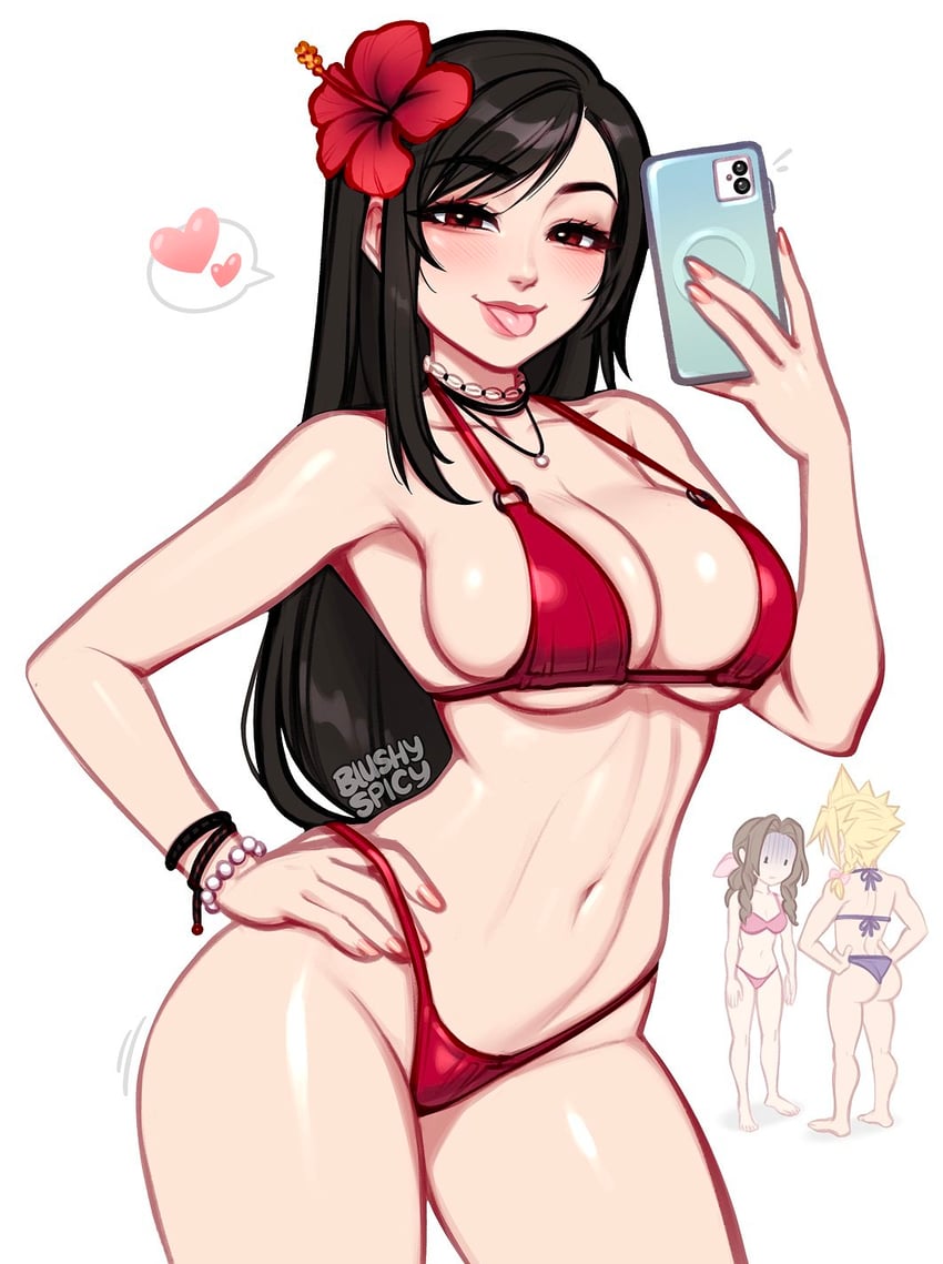 tifa lockhart, cloud strife, and aerith gainsborough (final fantasy and 1 more) drawn by blushyspicy
